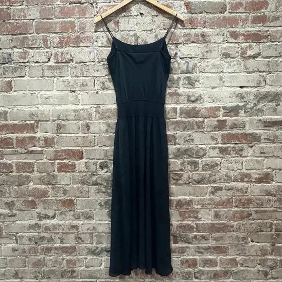 THEORY Silk Rib-knit Waist Midi-dress In Black Size Small - Picture 8 of 10